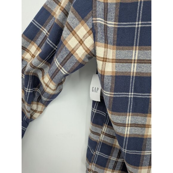 Gap Plaid Flannel Hoodie Men Size M Button Up Standard Fit Streetwear Skate Cozy - Picture 6 of 9